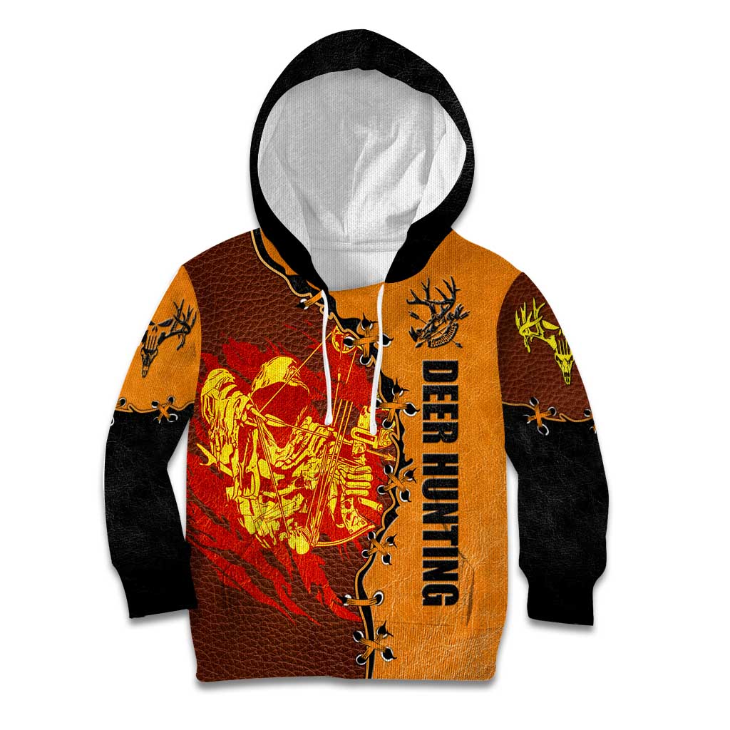 Skull Deer Hunting Kid Hoodie Vintage Leather Bow Hunter - Wonder Print Shop