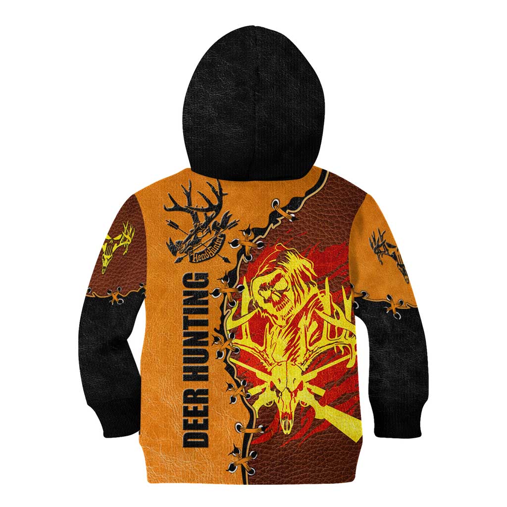 Skull Deer Hunting Kid Hoodie Vintage Leather Bow Hunter - Wonder Print Shop