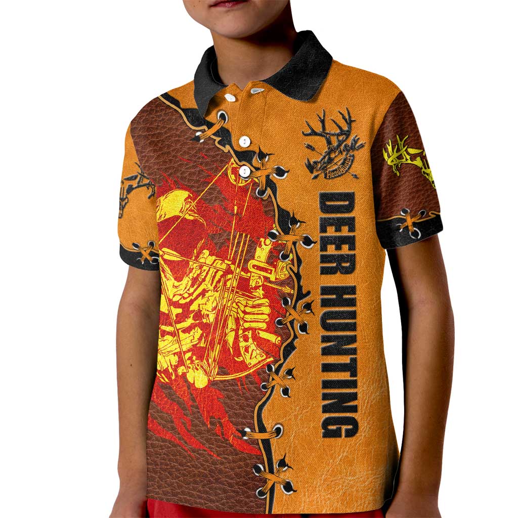 Skull Deer Hunting Kid Polo Shirt Vintage Leather Bow Hunter - Wonder Print Shop