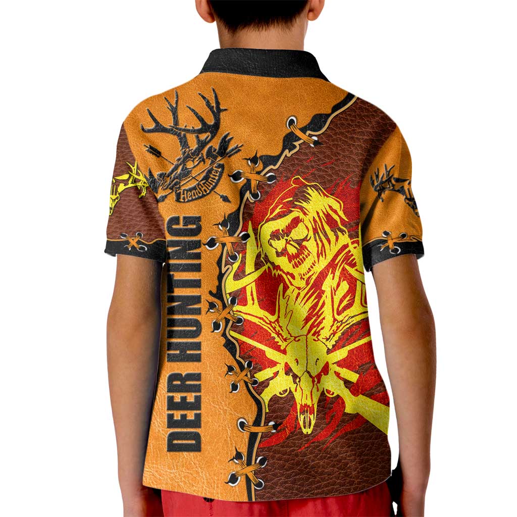 Skull Deer Hunting Kid Polo Shirt Vintage Leather Bow Hunter - Wonder Print Shop