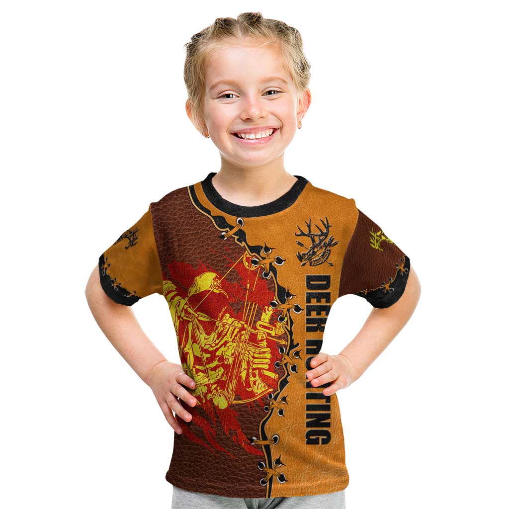 Skull Deer Hunting Kid T Shirt Vintage Leather Bow Hunter - Wonder Print Shop
