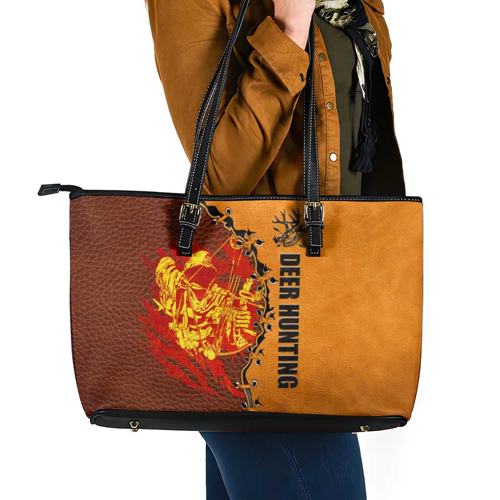 Skull Deer Hunting Leather Tote Bag Vintage Leather Bow Hunter - Wonder Print Shop