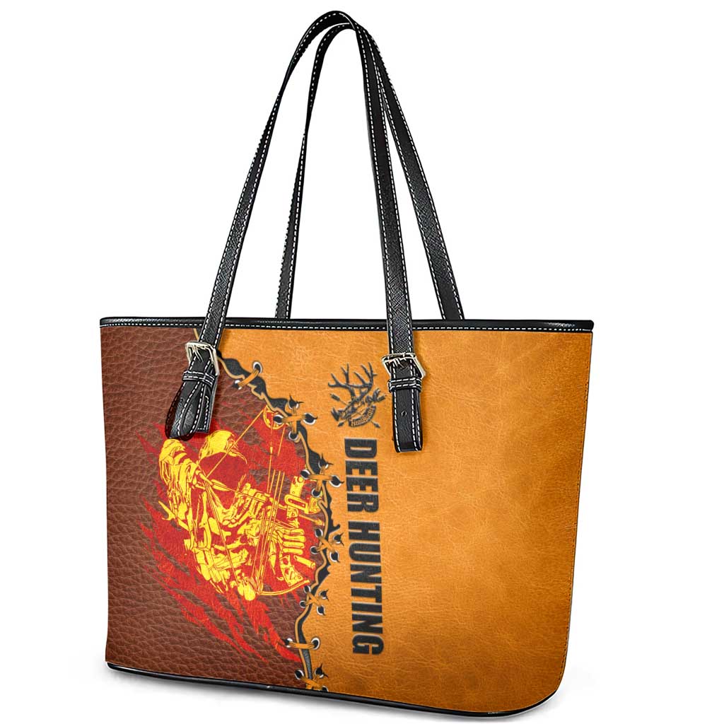 Skull Deer Hunting Leather Tote Bag Vintage Leather Bow Hunter - Wonder Print Shop
