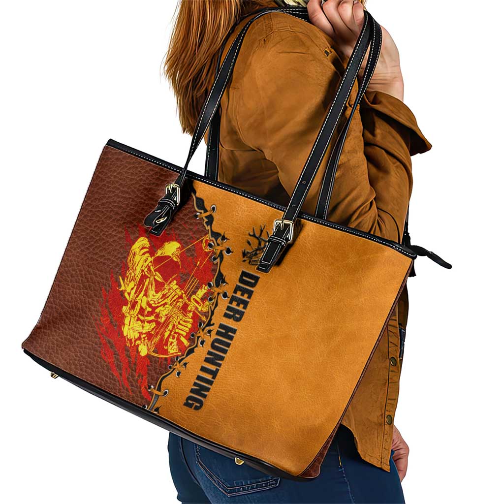 Skull Deer Hunting Leather Tote Bag Vintage Leather Bow Hunter - Wonder Print Shop