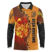 Skull Deer Hunting Long Sleeve Polo Shirt Vintage Leather Bow Hunter - Wonder Print Shop