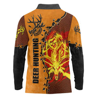 Skull Deer Hunting Long Sleeve Polo Shirt Vintage Leather Bow Hunter - Wonder Print Shop