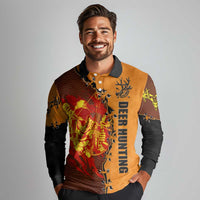Skull Deer Hunting Long Sleeve Polo Shirt Vintage Leather Bow Hunter - Wonder Print Shop
