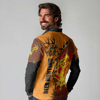 Skull Deer Hunting Long Sleeve Polo Shirt Vintage Leather Bow Hunter - Wonder Print Shop
