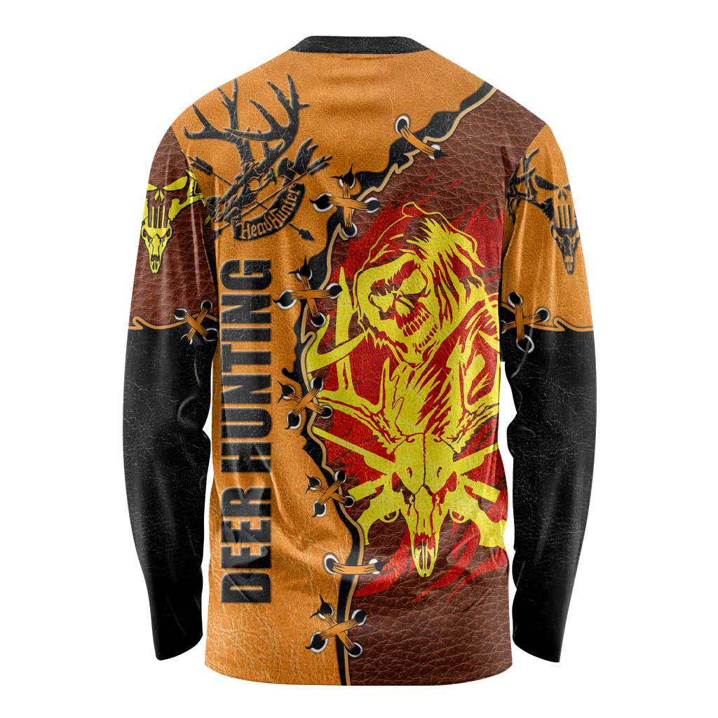 Skull Deer Hunting Long Sleeve Shirt Vintage Leather Bow Hunter - Wonder Print Shop