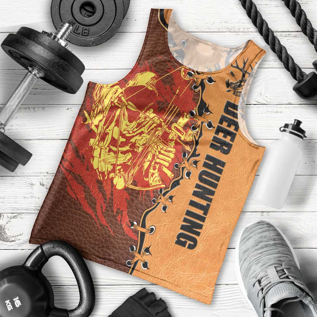 Skull Deer Hunting Men Tank Top Vintage Leather Bow Hunter - Wonder Print Shop