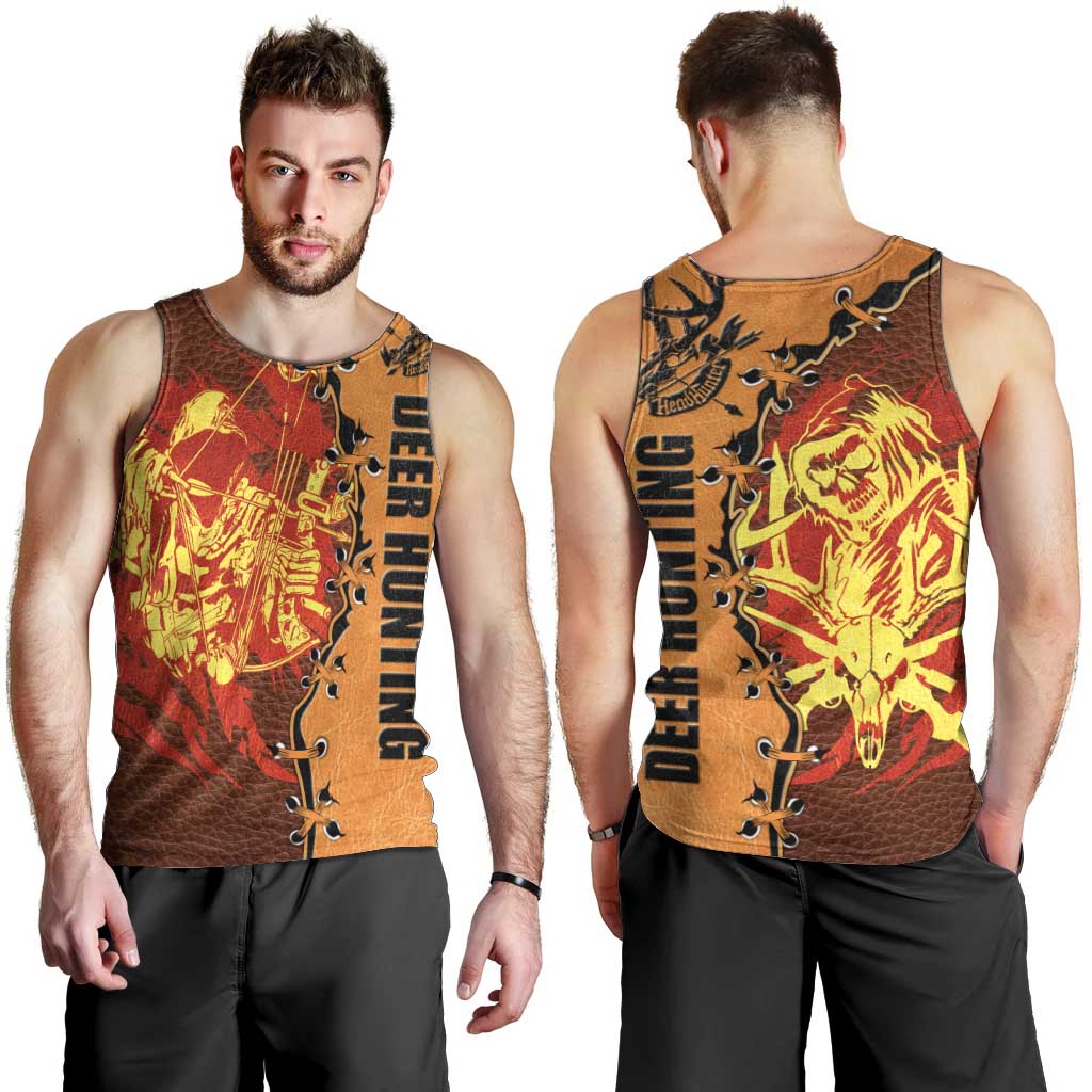 Skull Deer Hunting Men Tank Top Vintage Leather Bow Hunter - Wonder Print Shop