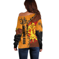 Skull Deer Hunting Off Shoulder Sweater Vintage Leather Bow Hunter - Wonder Print Shop