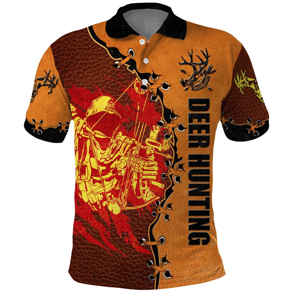 Skull Deer Hunting Polo Shirt Vintage Leather Bow Hunter - Wonder Print Shop