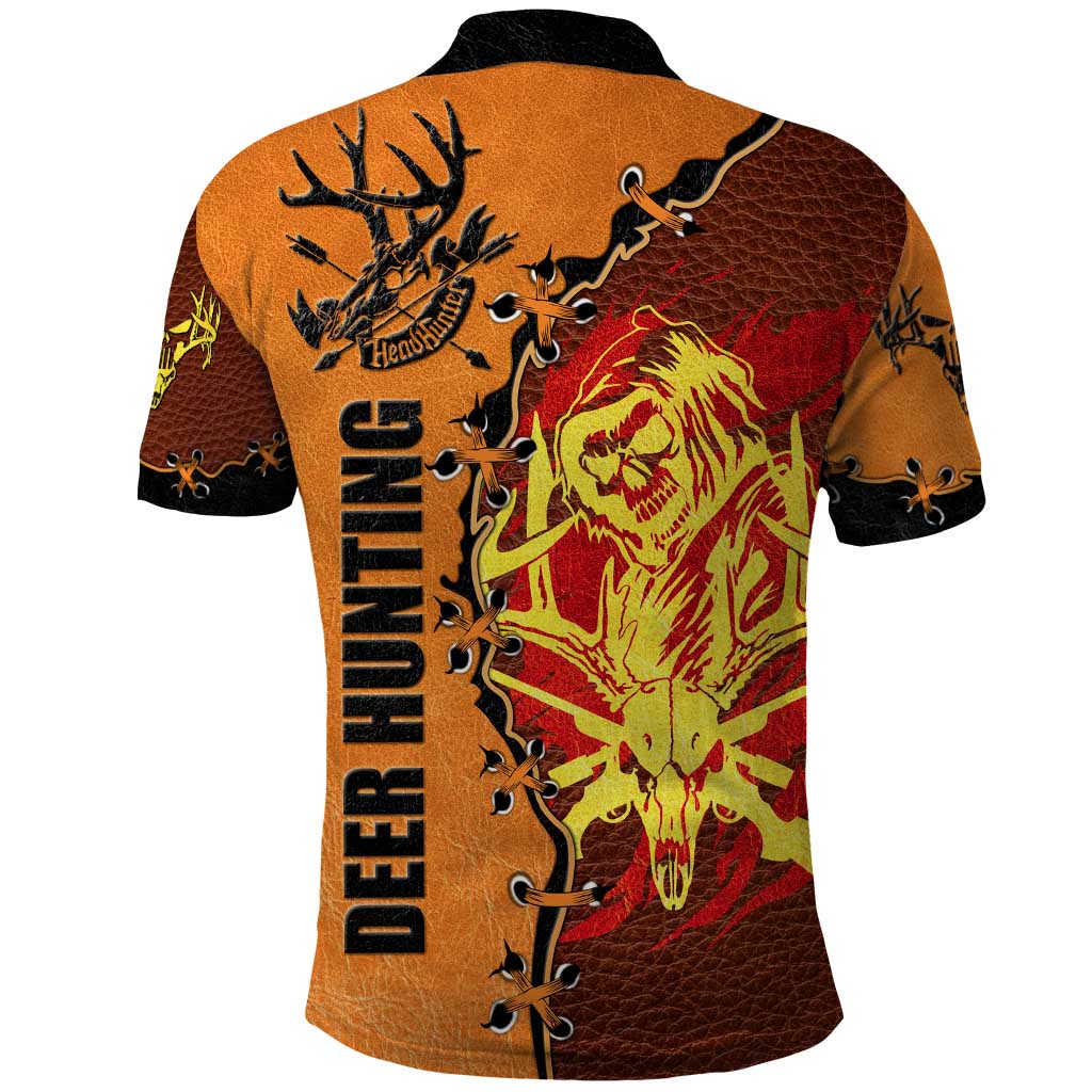 Skull Deer Hunting Polo Shirt Vintage Leather Bow Hunter - Wonder Print Shop