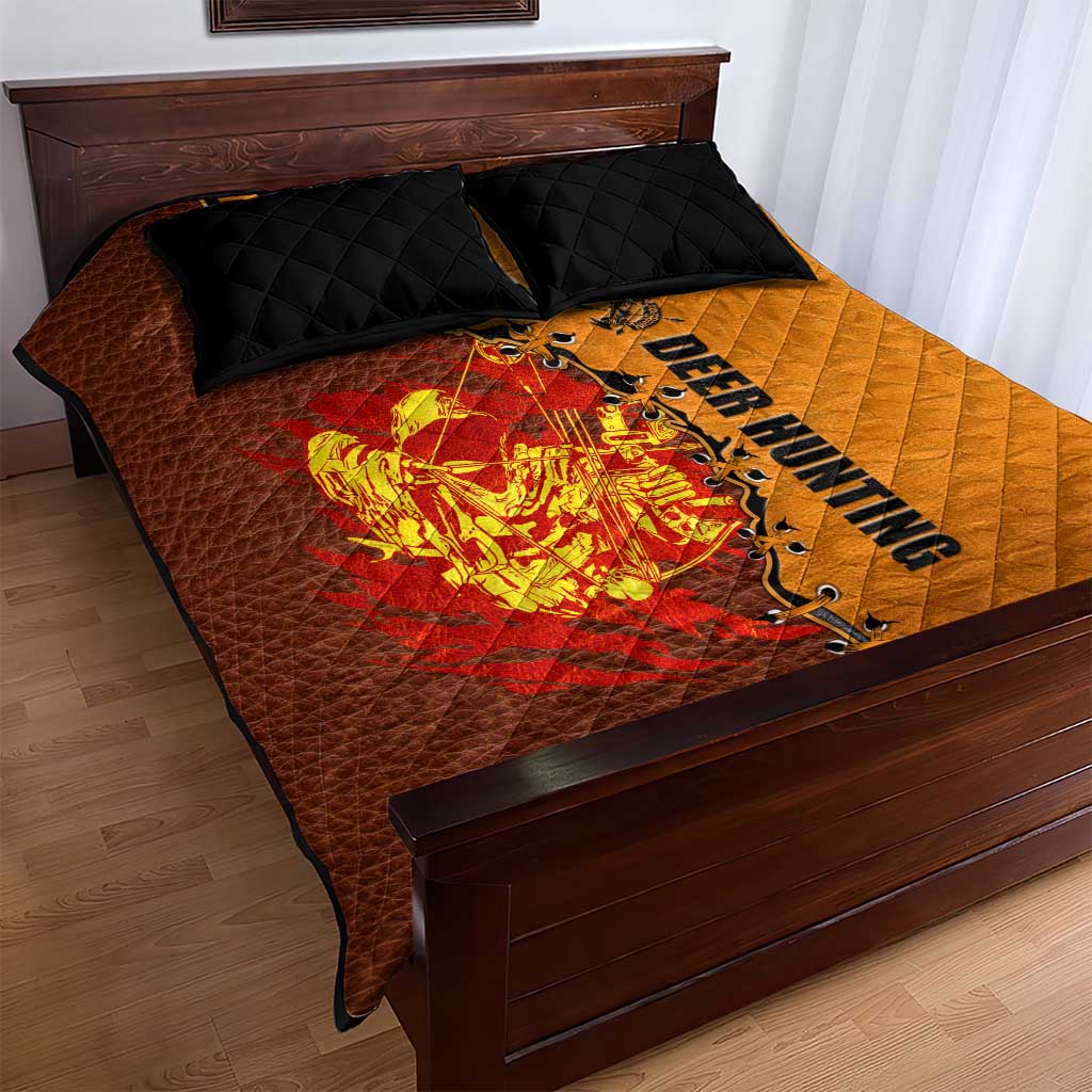 Skull Deer Hunting Quilt Bed Set Vintage Leather Bow Hunter - Wonder Print Shop