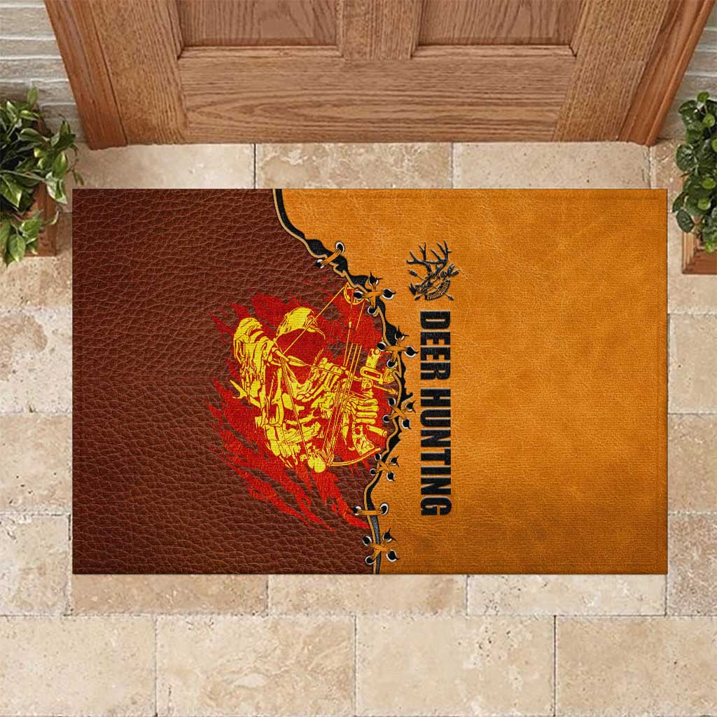 Skull Deer Hunting Rubber Doormat Vintage Leather Bow Hunter - Wonder Print Shop