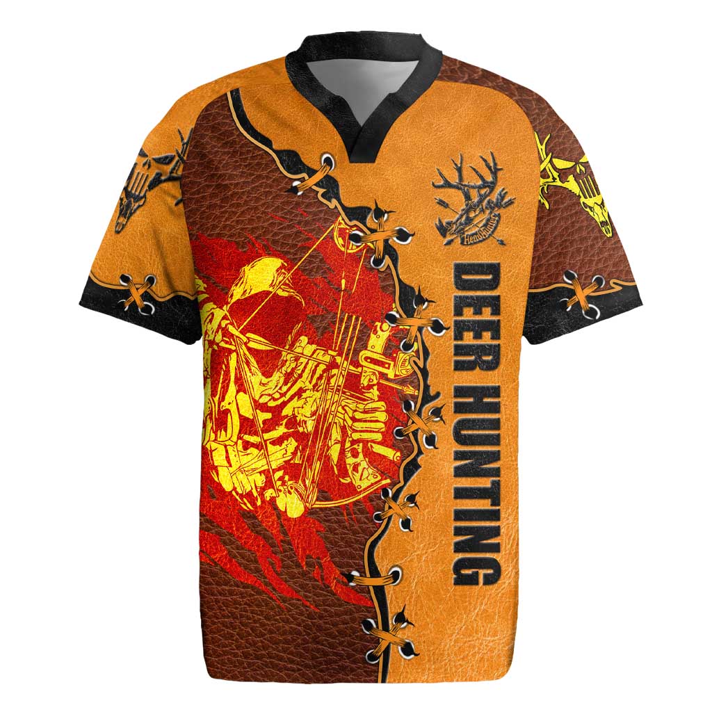 Skull Deer Hunting Rugby Jersey Vintage Leather Bow Hunter - Wonder Print Shop