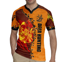 Skull Deer Hunting Rugby Jersey Vintage Leather Bow Hunter - Wonder Print Shop