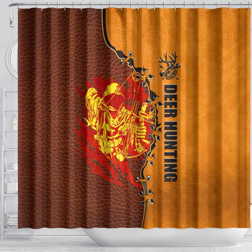 Skull Deer Hunting Shower Curtain Vintage Leather Bow Hunter - Wonder Print Shop