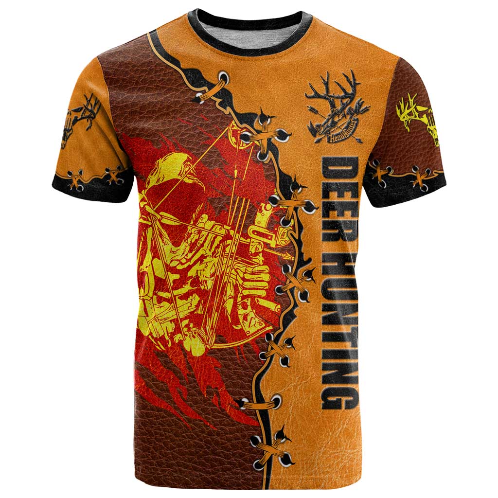 Skull Deer Hunting T Shirt Vintage Leather Bow Hunter - Wonder Print Shop