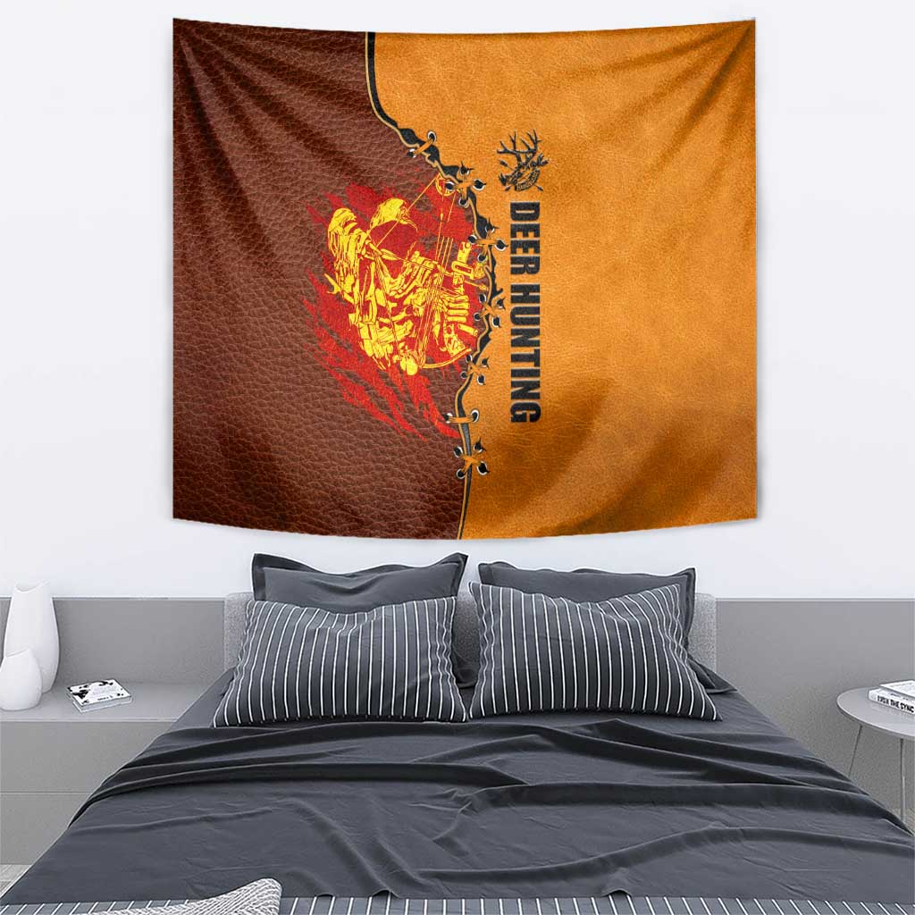 Skull Deer Hunting Tapestry Vintage Leather Bow Hunter - Wonder Print Shop