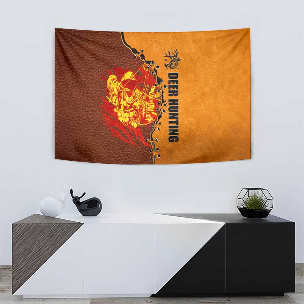 Skull Deer Hunting Tapestry Vintage Leather Bow Hunter - Wonder Print Shop