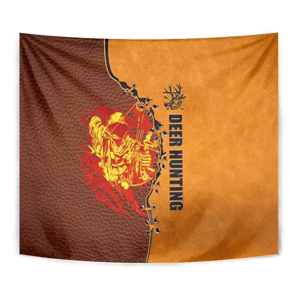 Skull Deer Hunting Tapestry Vintage Leather Bow Hunter - Wonder Print Shop