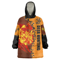 Skull Deer Hunting Wearable Blanket Hoodie Vintage Leather Bow Hunter - Wonder Print Shop