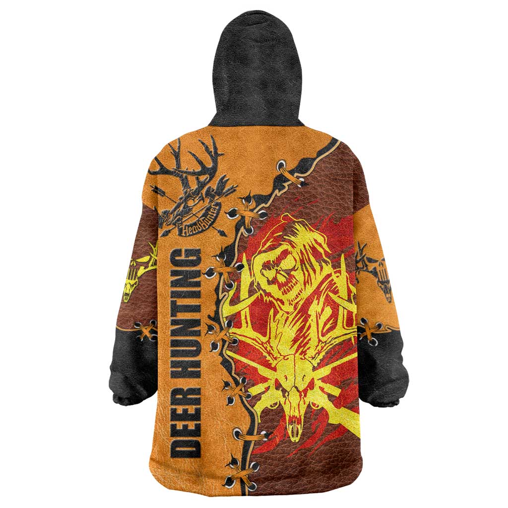 Skull Deer Hunting Wearable Blanket Hoodie Vintage Leather Bow Hunter - Wonder Print Shop
