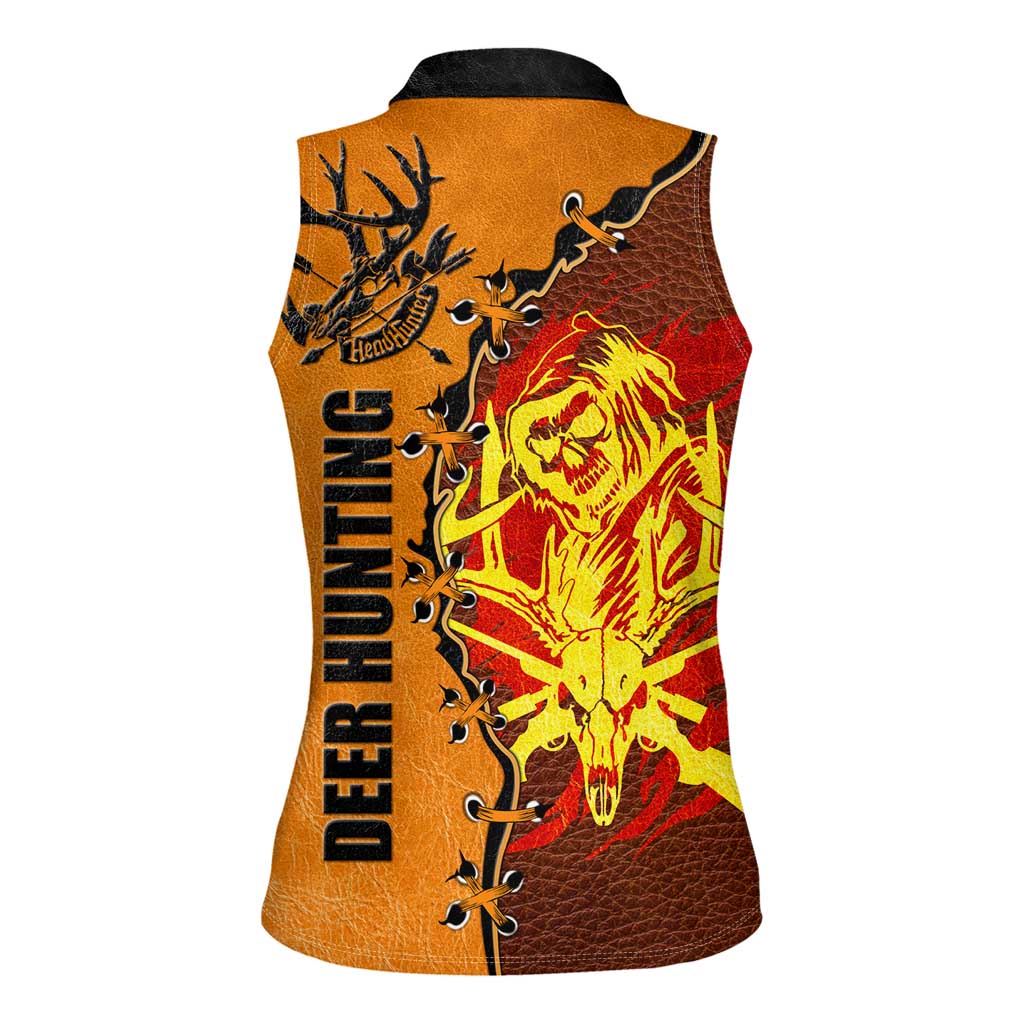 Skull Deer Hunting Women Sleeveless Polo Shirt Vintage Leather Bow Hunter - Wonder Print Shop