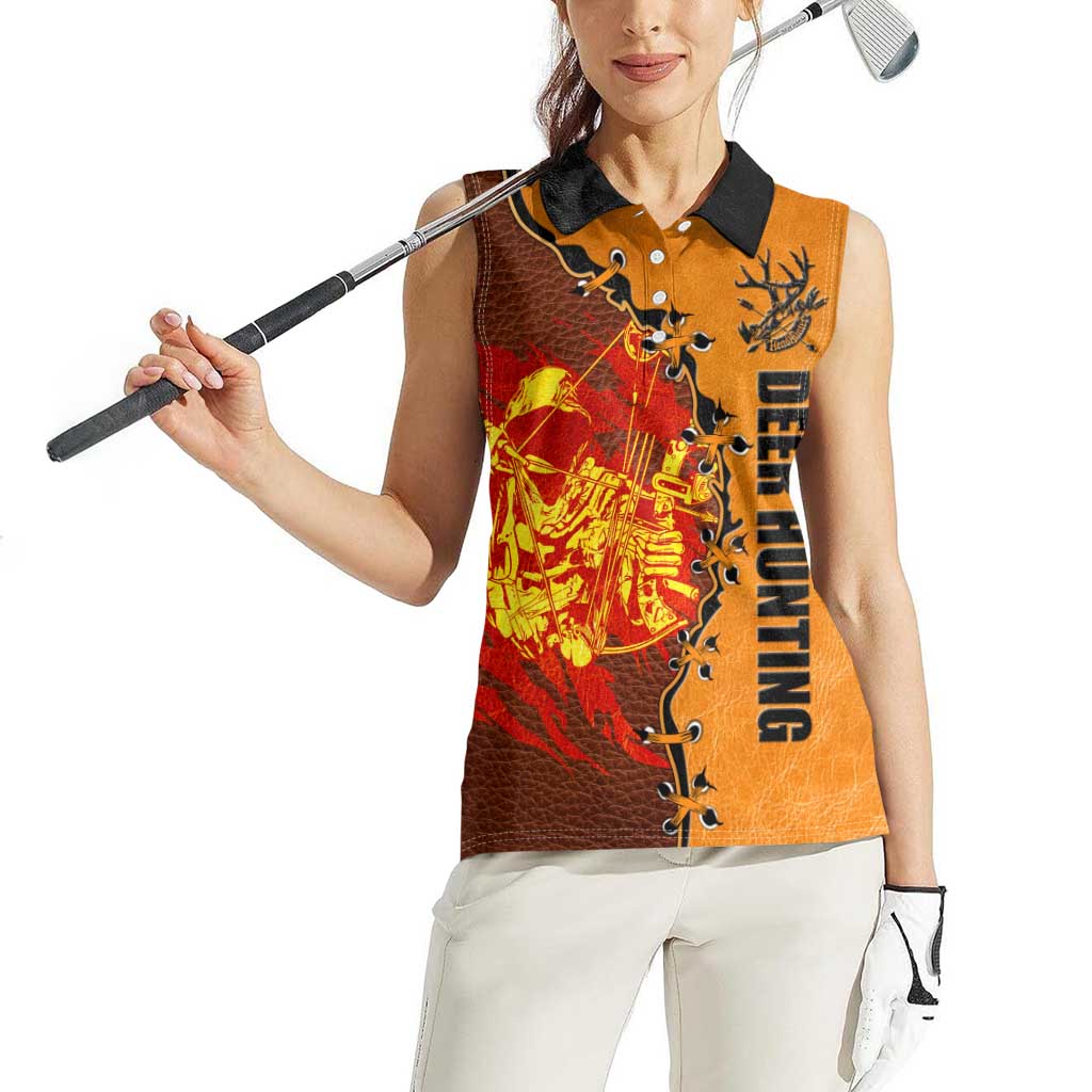 Skull Deer Hunting Women Sleeveless Polo Shirt Vintage Leather Bow Hunter - Wonder Print Shop