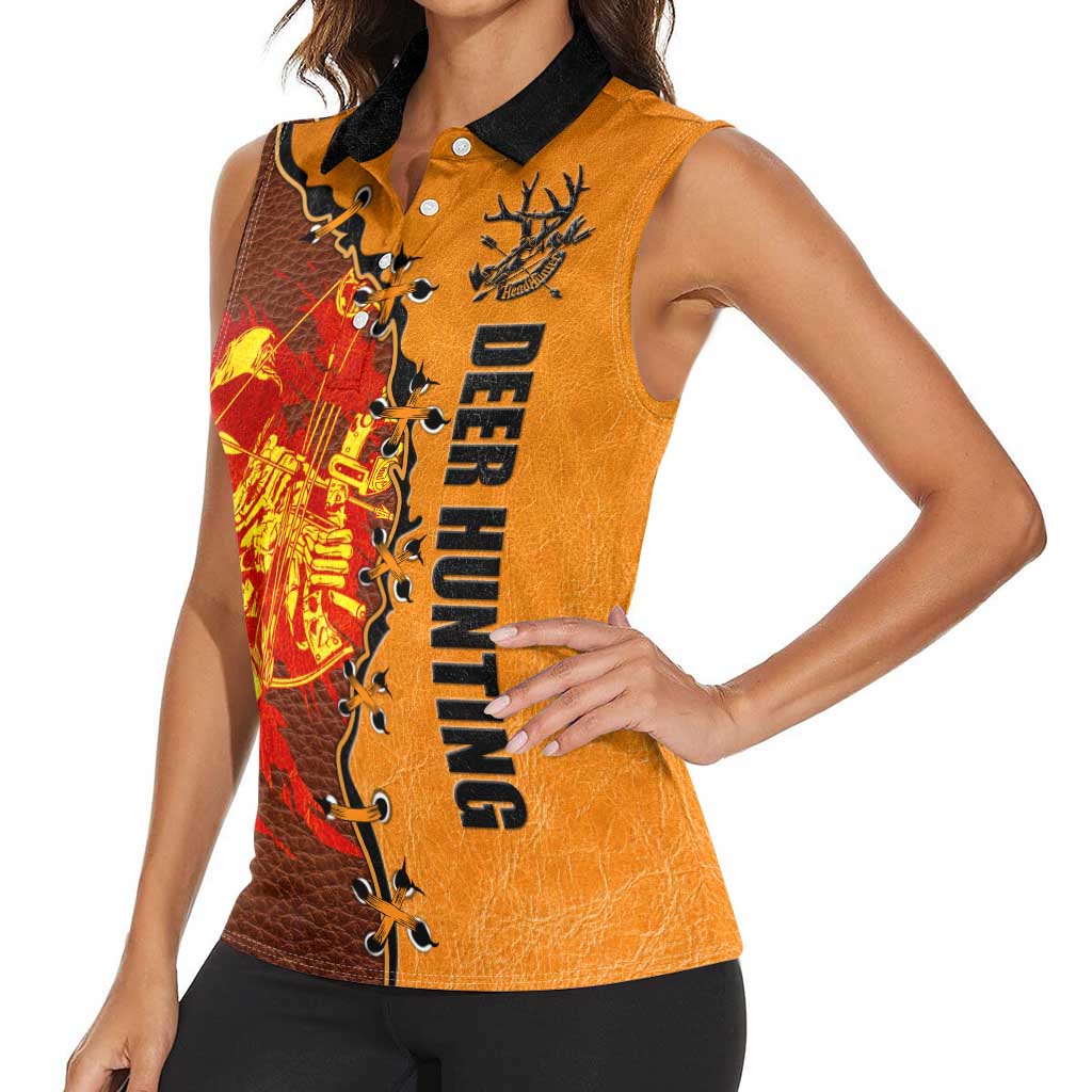 Skull Deer Hunting Women Sleeveless Polo Shirt Vintage Leather Bow Hunter - Wonder Print Shop