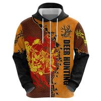 Skull Deer Hunting Zip Hoodie Vintage Leather Bow Hunter - Wonder Print Shop