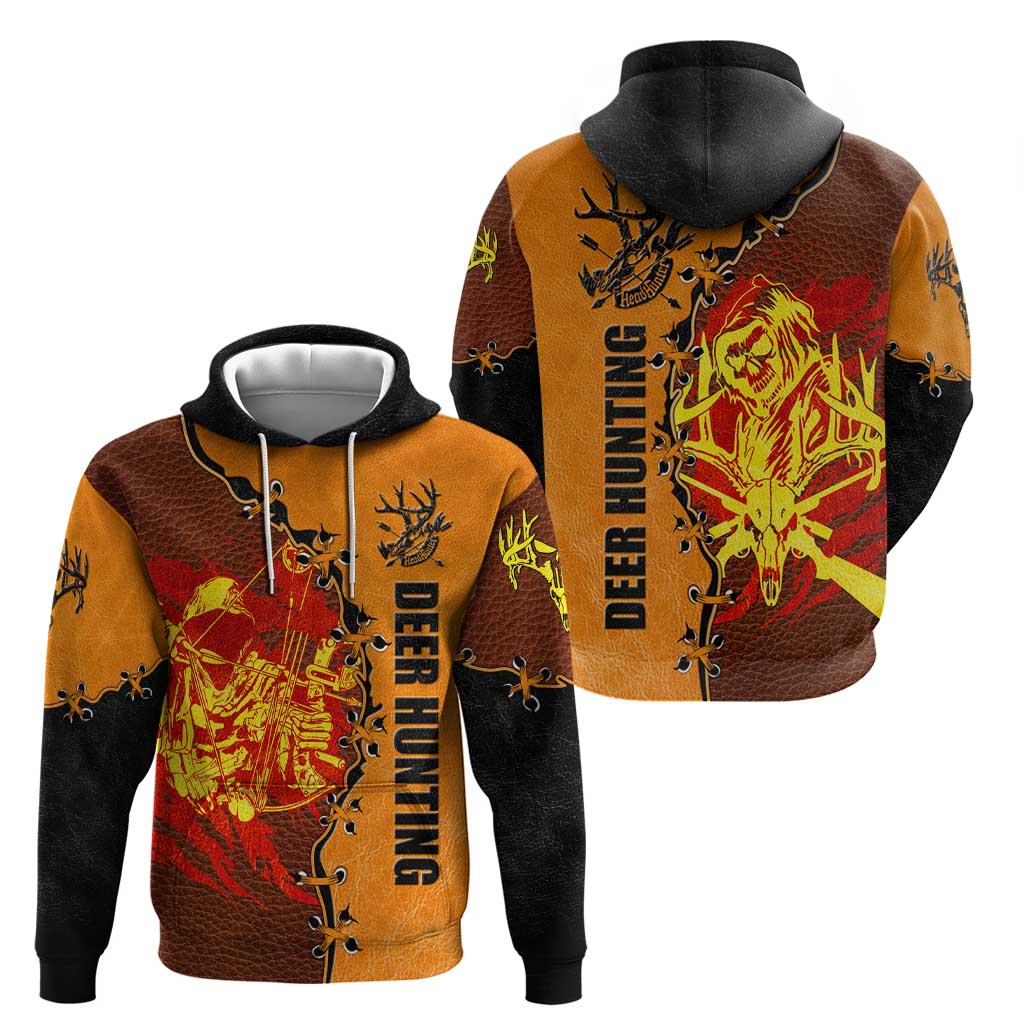 Skull Deer Hunting Zip Hoodie Vintage Leather Bow Hunter - Wonder Print Shop