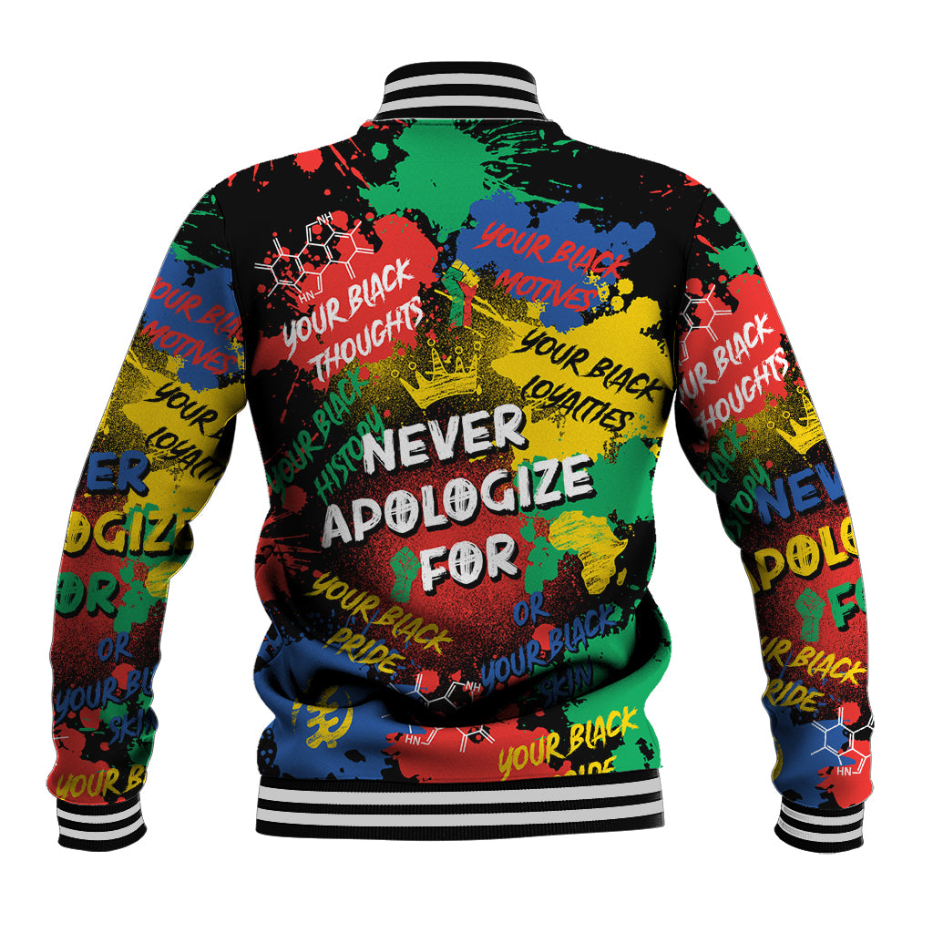 Never Apologize For Being Black Baseball Jacket - Wonder Print Shop