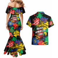 Never Apologize For Being Black Couples Matching Mermaid Dress and Hawaiian Shirt - Wonder Print Shop