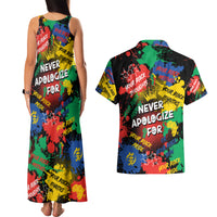Never Apologize For Being Black Couples Matching Tank Maxi Dress and Hawaiian Shirt - Wonder Print Shop