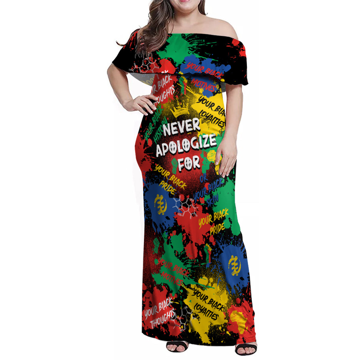 Never Apologize For Being Black Family Matching Off Shoulder Maxi Dress and Hawaiian Shirt - Wonder Print Shop