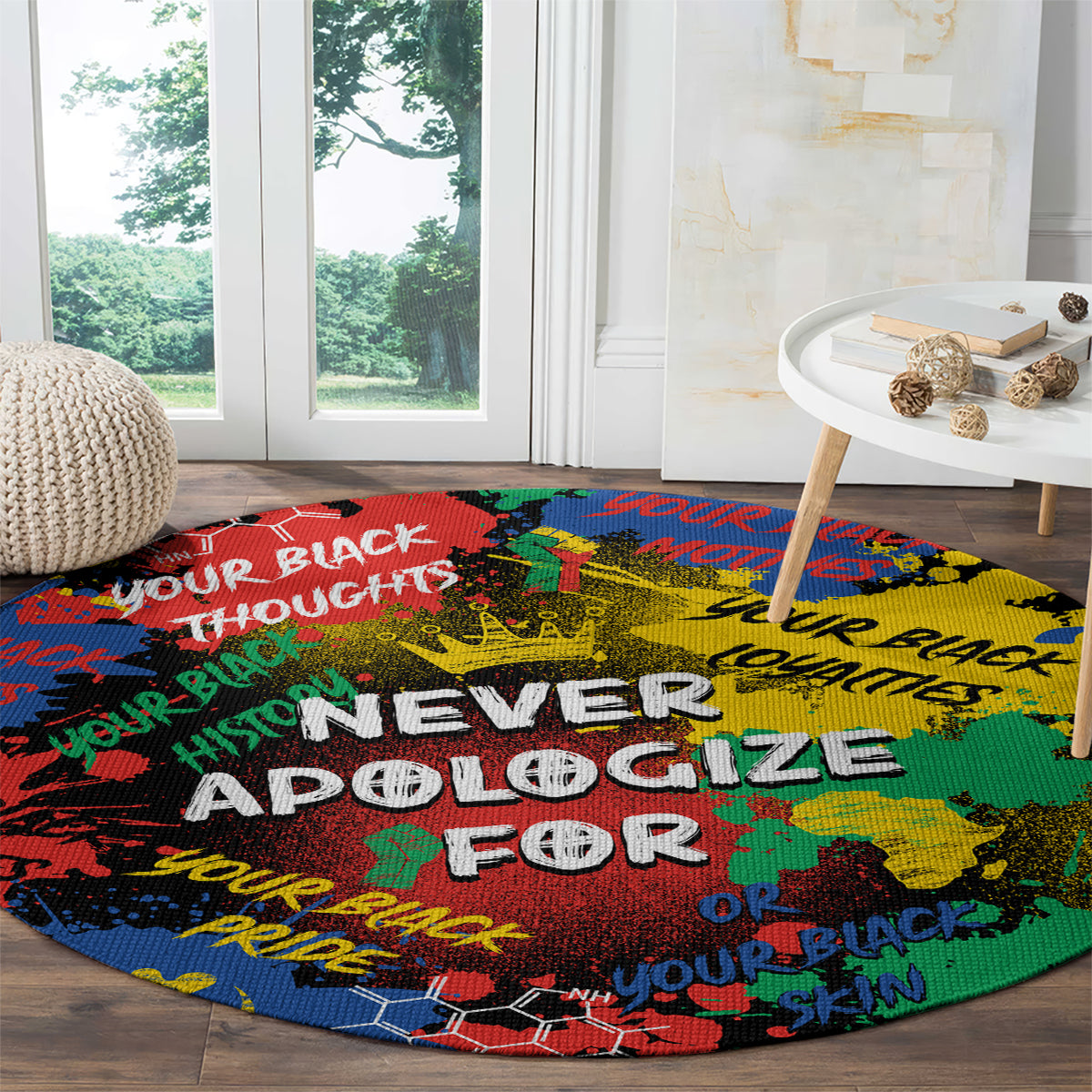 never-apologize-for-being-black-round-carpet