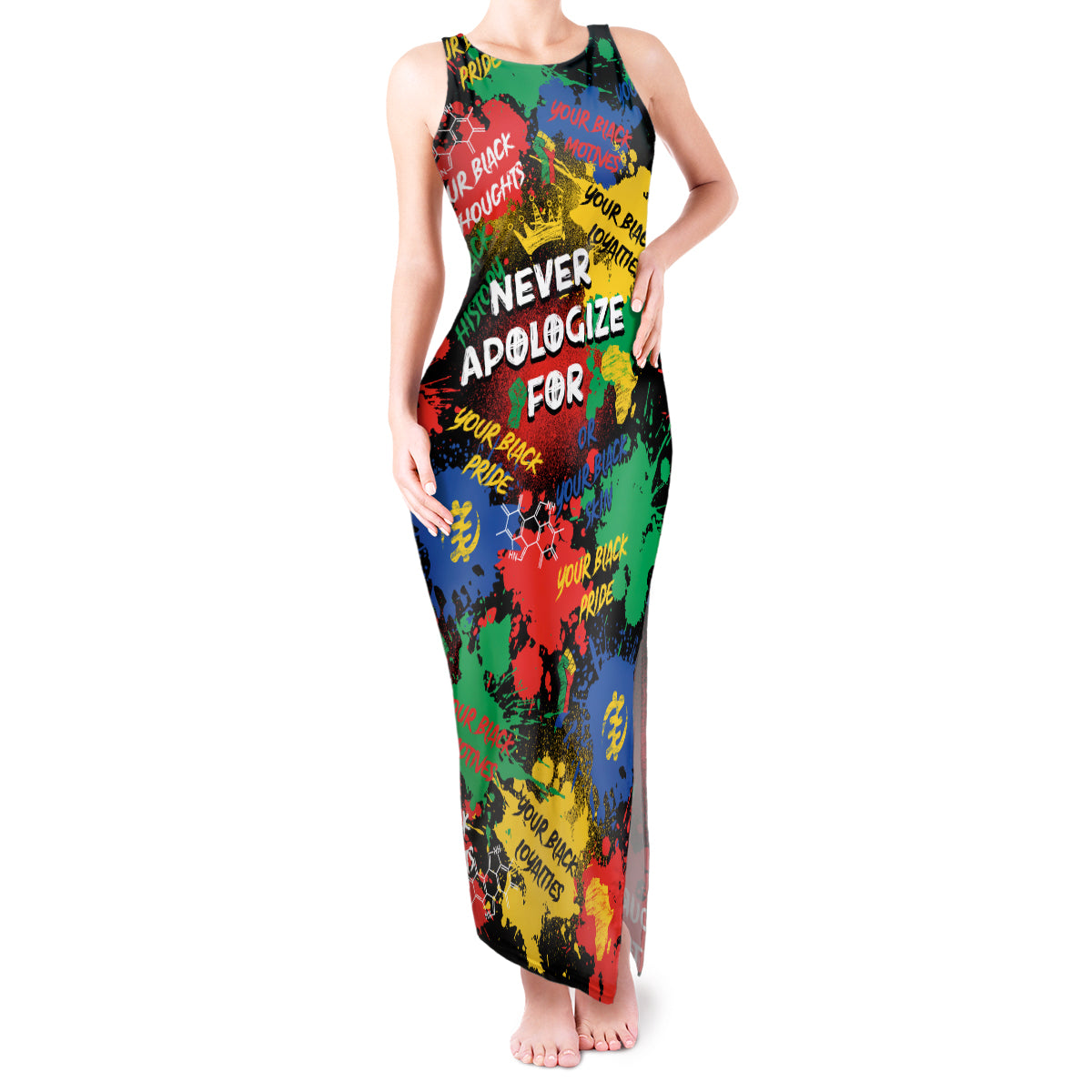 Never Apologize For Being Black Tank Maxi Dress - Wonder Print Shop