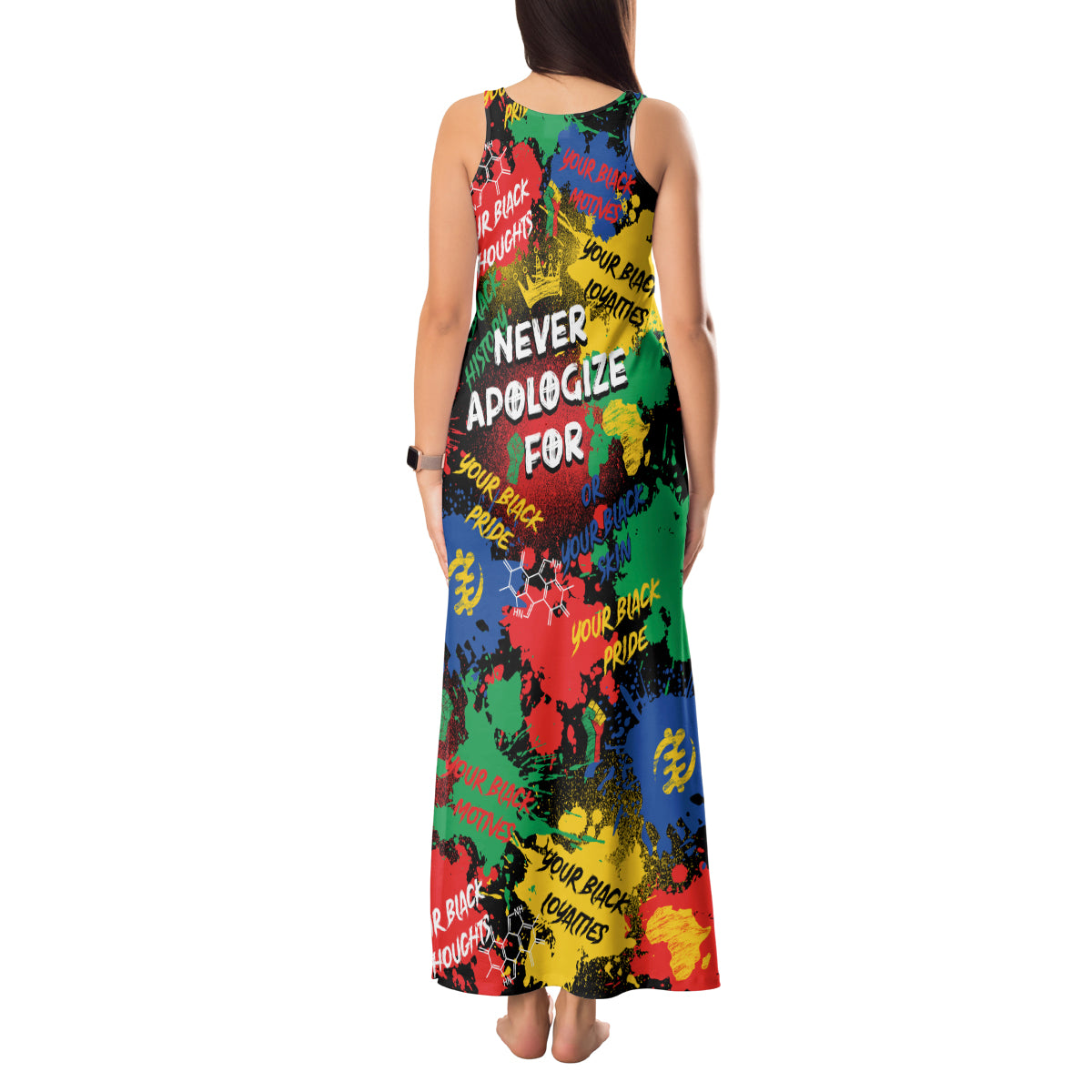 Never Apologize For Being Black Tank Maxi Dress - Wonder Print Shop