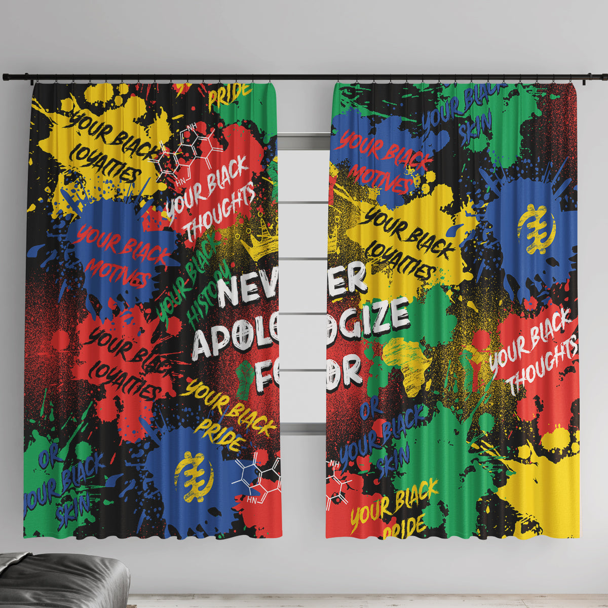 Never Apologize For Being Black Window Curtain - Wonder Print Shop