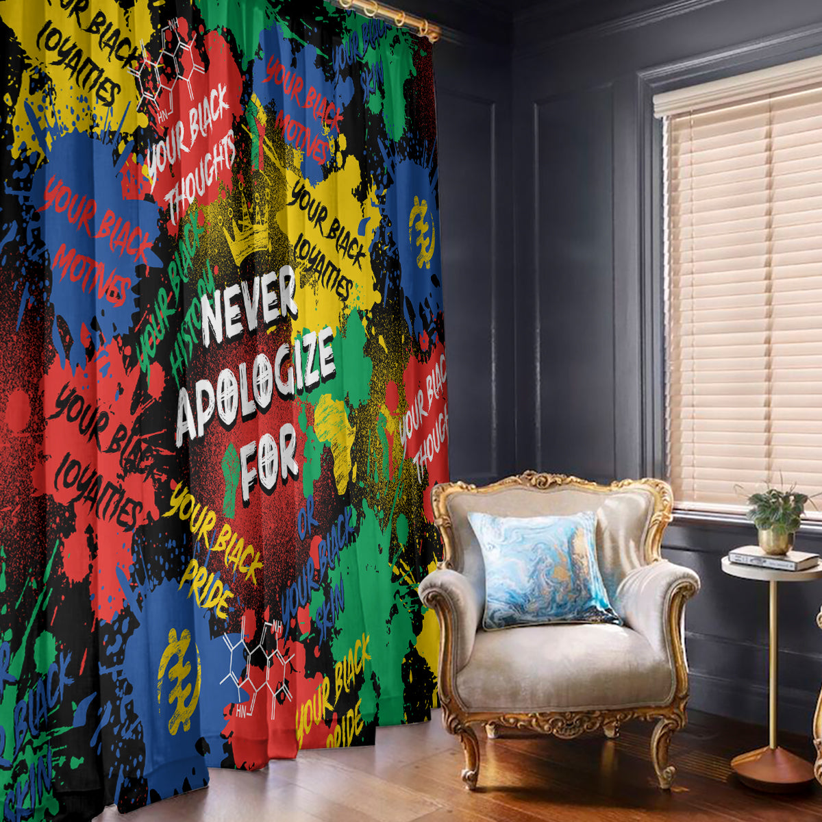 Never Apologize For Being Black Window Curtain - Wonder Print Shop