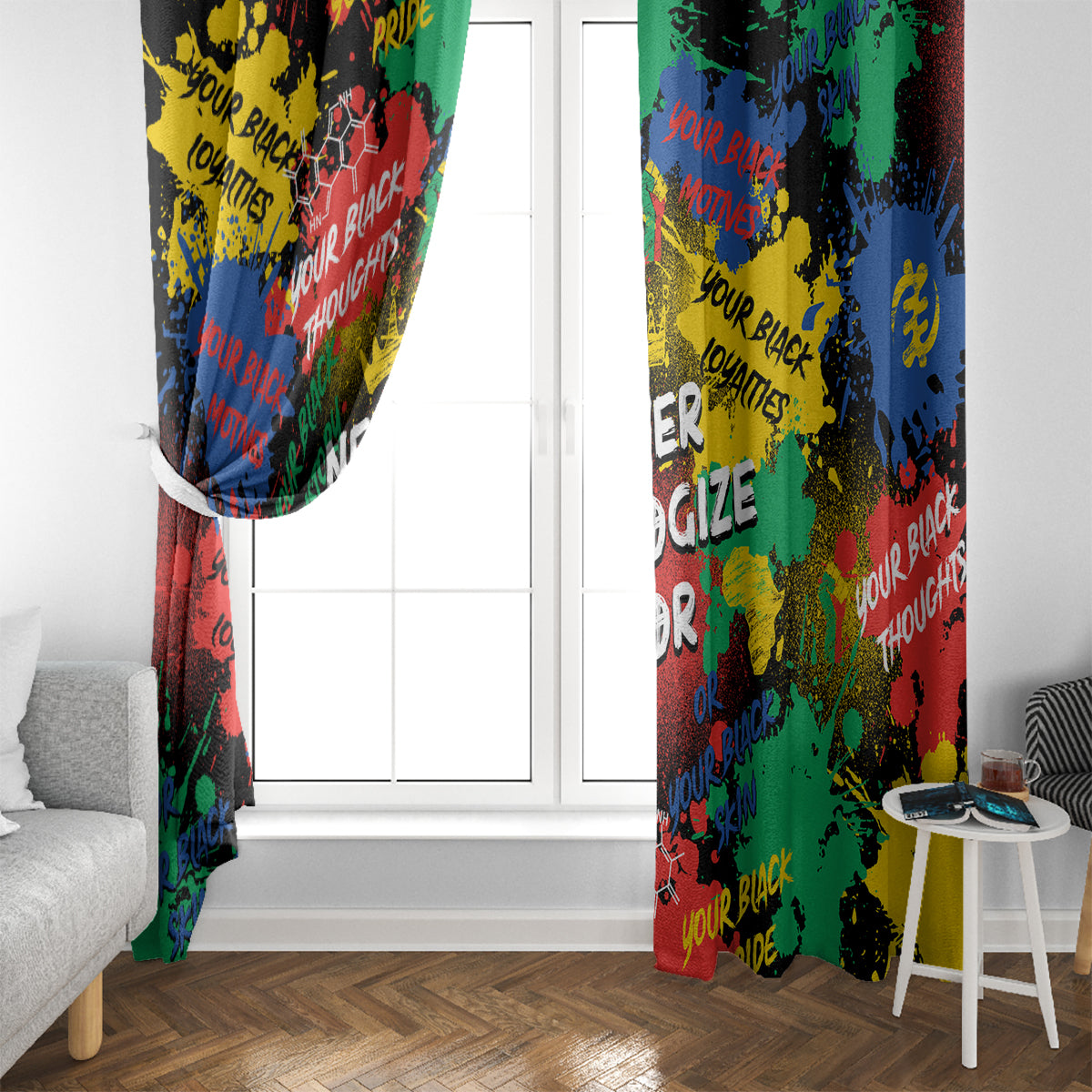Never Apologize For Being Black Window Curtain - Wonder Print Shop