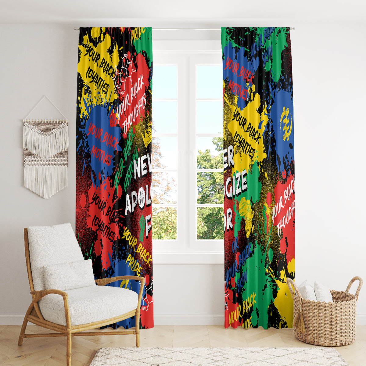Never Apologize For Being Black Window Curtain - Wonder Print Shop