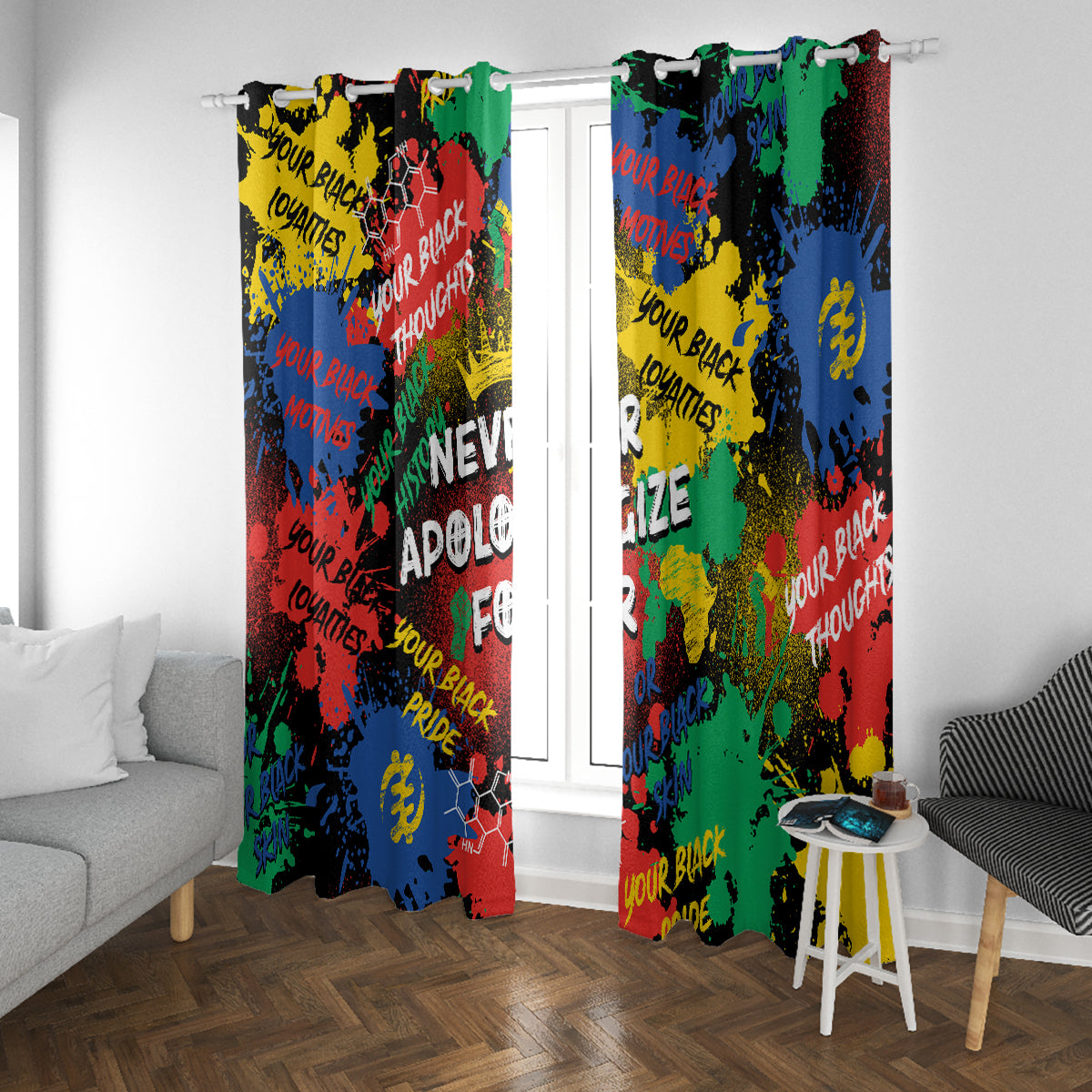 Never Apologize For Being Black Window Curtain - Wonder Print Shop