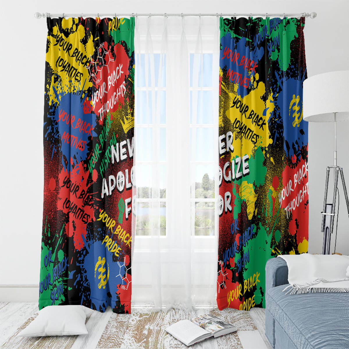 Never Apologize For Being Black Window Curtain - Wonder Print Shop