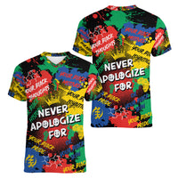 Never Apologize For Being Black Women V Neck T Shirt - Wonder Print Shop