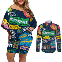 Music That Makes Us Proud African Couples Matching Off Shoulder Short Dress and Long Sleeve Button Shirt Black People - Wonder Print Shop