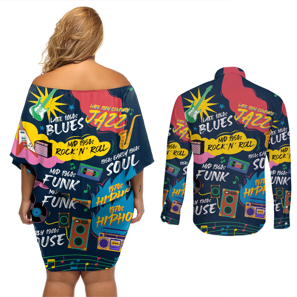 Music That Makes Us Proud African Couples Matching Off Shoulder Short Dress and Long Sleeve Button Shirt Black People - Wonder Print Shop